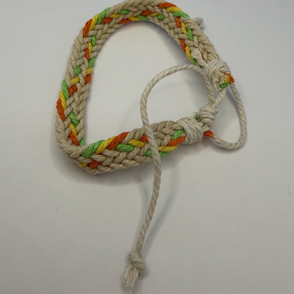 Handmade Braided Cotton Friendship Bracelet in Natural with Neon Accents - Picture 4 of 5